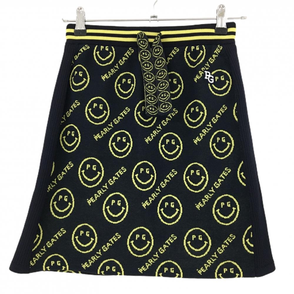 【新品】パーリーゲイツ ニットスカート ダークネイビー×イエロー PGニコちゃん ウエストゴム レディース 0(S) ゴルフウェア PEARLY GATES