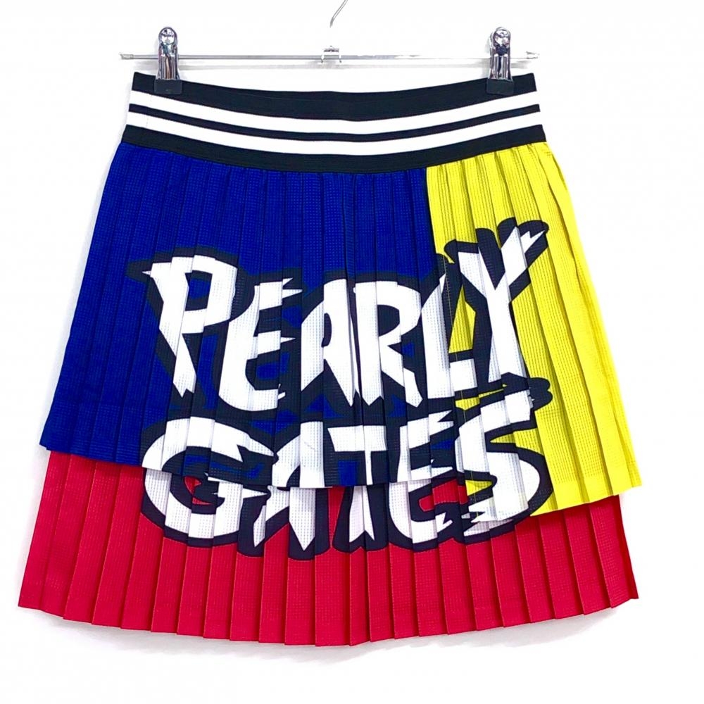 【新品】パーリーゲイツ スカート ネイビー×イエロー×レッド プリーツ メッシュ生地  レディース 0(S) ゴルフウェア PEARLY GATES