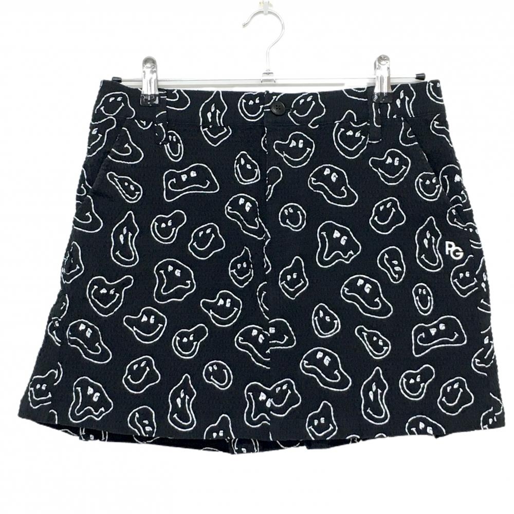 【美品】パーリーゲイツ スカート 黒×白 総柄 TOKE NICO ニコちゃん サッカー生地風 レディース 2(L) ゴルフウェア PEARLY GATES