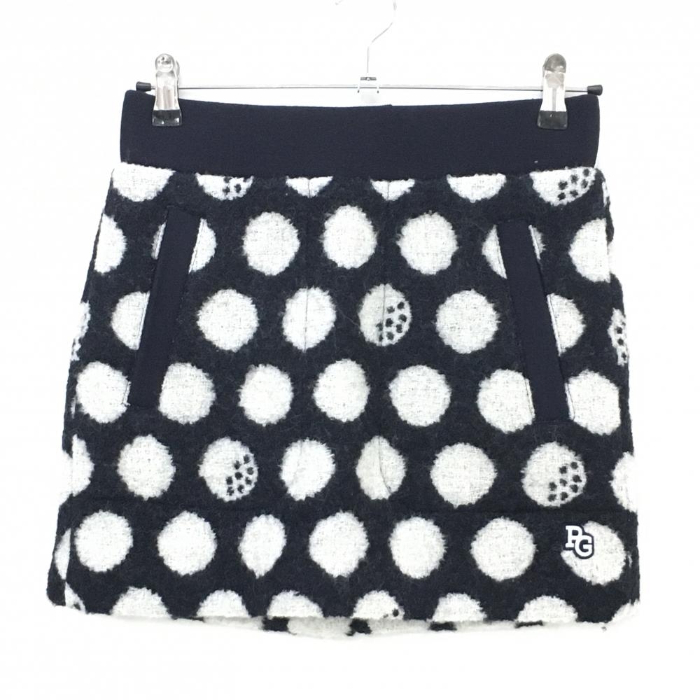 【新品】パーリーゲイツ ウールスカート ダークネイビー×白 ドット柄 ウエストゴム  レディース 0(S) ゴルフウェア PEARLY GATES