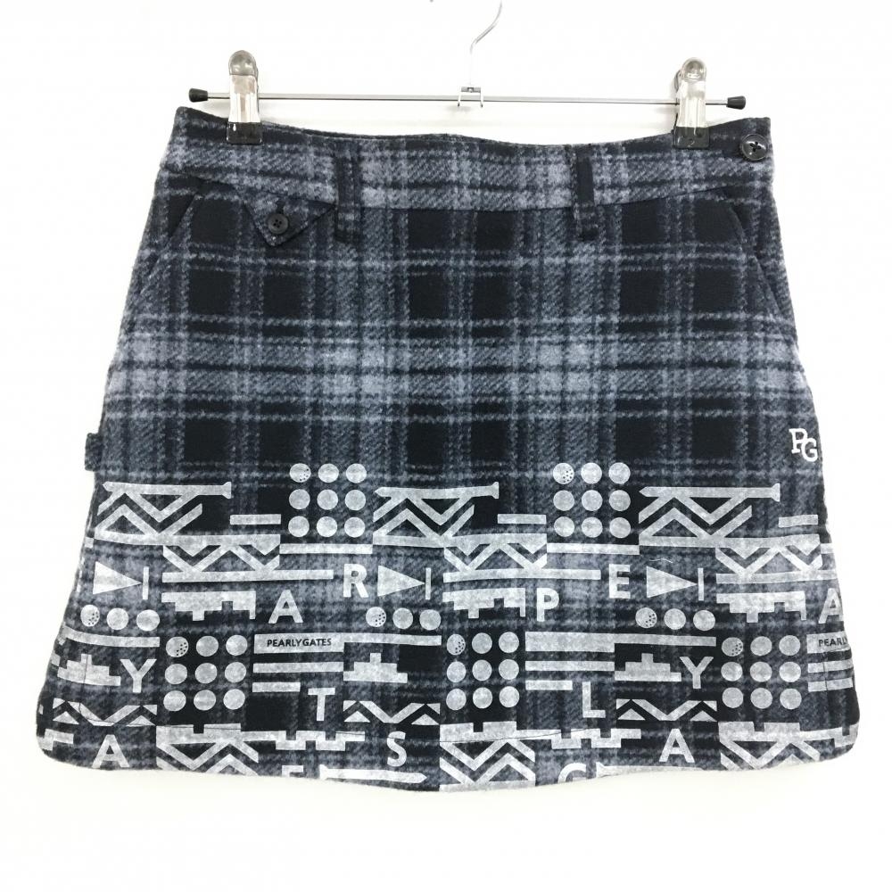 【新品】パーリーゲイツ スカート ネイビー×白 チェック 表起毛 下部プリント レディース 1(M) ゴルフウェア PEARLY GATES