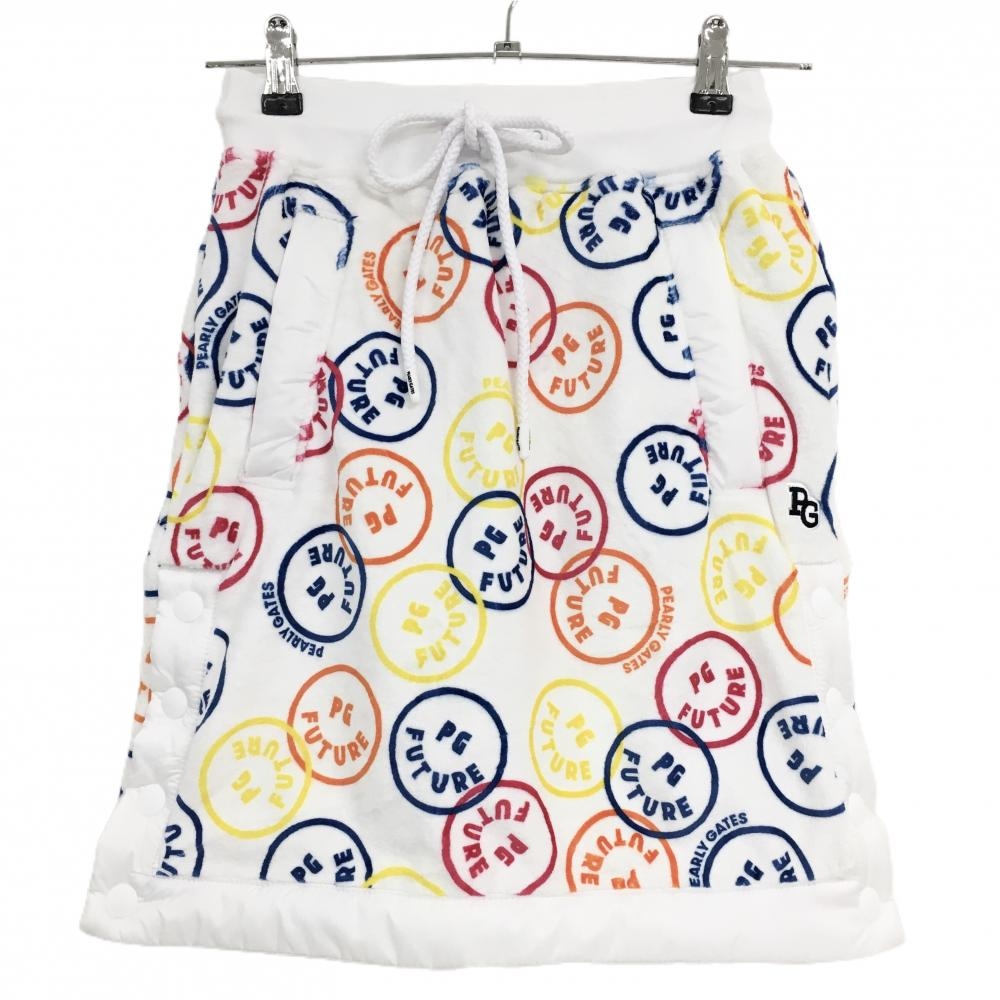 【新品】パーリーゲイツ ベロアスカート 白×マルチカラー FUTUREニコ 裏ボア レディース 0(S) ゴルフウェア PEARLY GATES