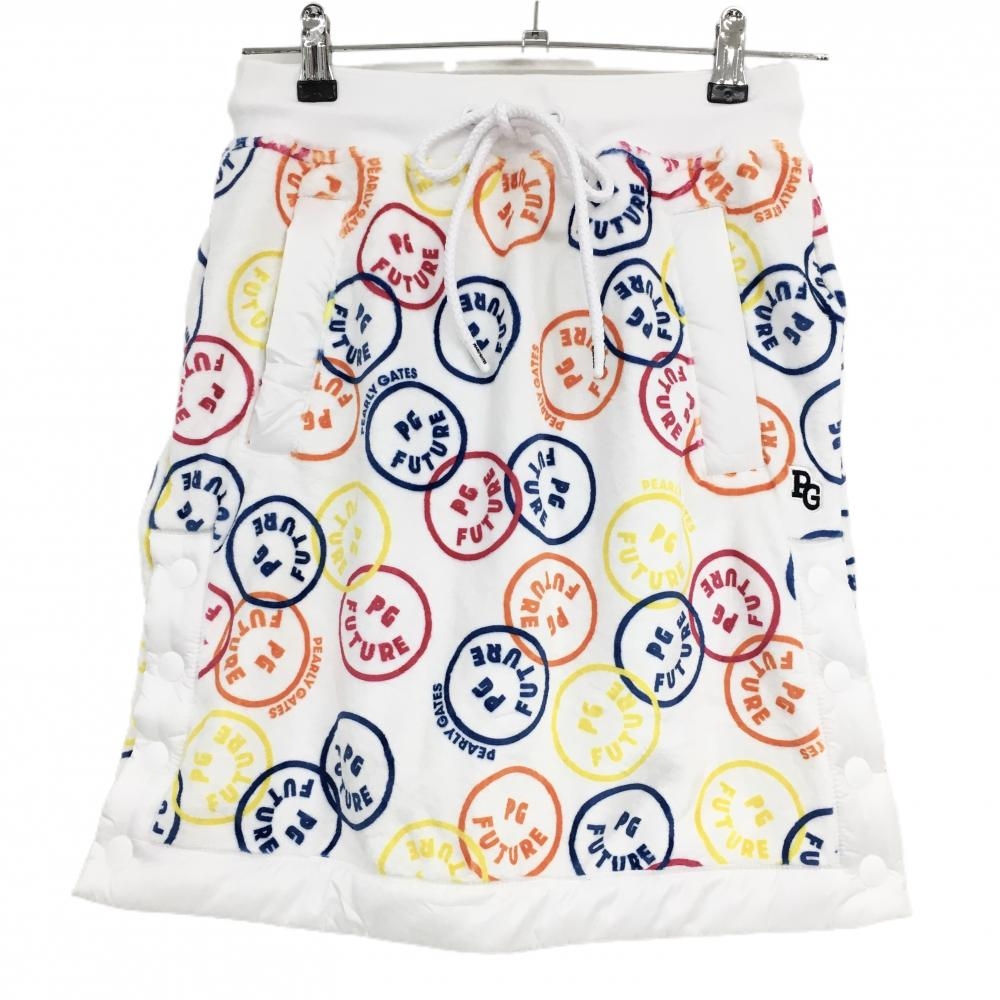 【新品】パーリーゲイツ ベロアスカート 白×マルチカラー FUTUREニコ 裏ボア レディース 1(M) ゴルフウェア PEARLY GATES