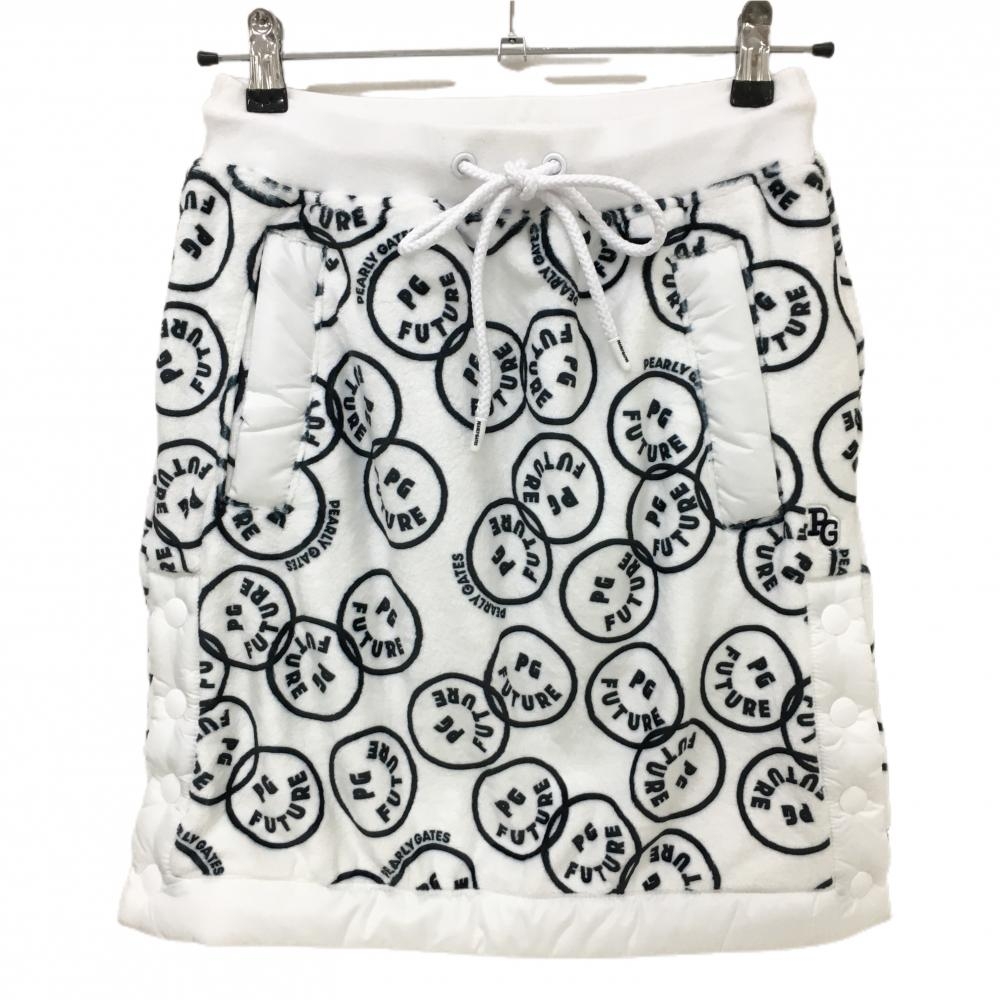 【新品】パーリーゲイツ ベロアスカート 白×ネイビー FUTUREニコ 裏ボア  レディース 1(M) ゴルフウェア PEARLY GATES