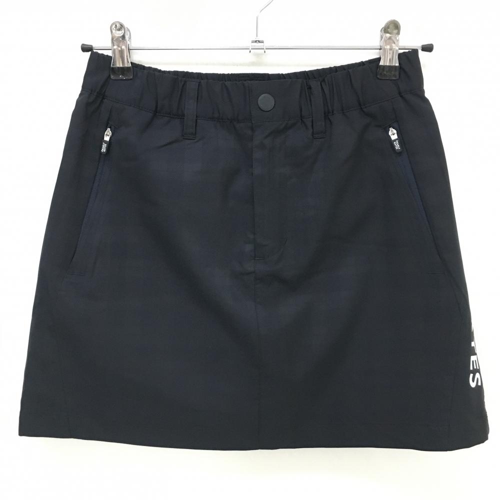 【新品】パーリーゲイツ スカート ダークネイビー チェック柄地模様 ロゴ白 蓄熱裏地 レディース 0(S) ゴルフウェア PEARLY GATES