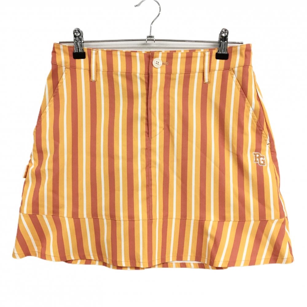 【美品】パーリーゲイツ スカート オレンジ×白 ストライプ 30周年裏地  レディース 1(M) ゴルフウェア PEARLY GATES