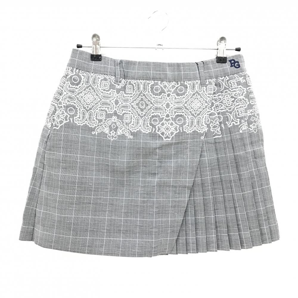 【新品】パーリーゲイツ スカート ダークグレー×白 グレンチェック 上部プリント レディース 1(M) ゴルフウェア PEARLY GATES