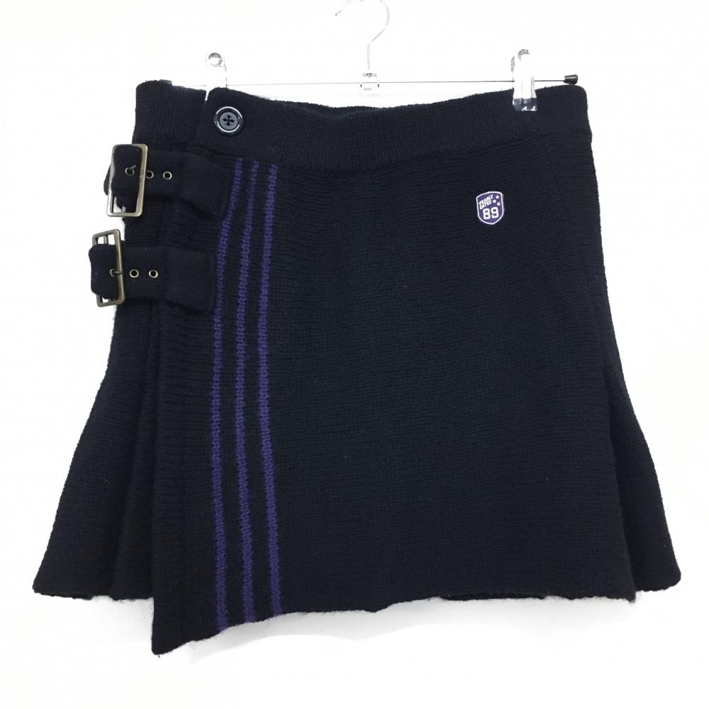 【美品】パーリーゲイツ 巻きニットスカート 黒×パープル 後裾プリーツ  レディース 1(M) ゴルフウェア PEARLY GATES