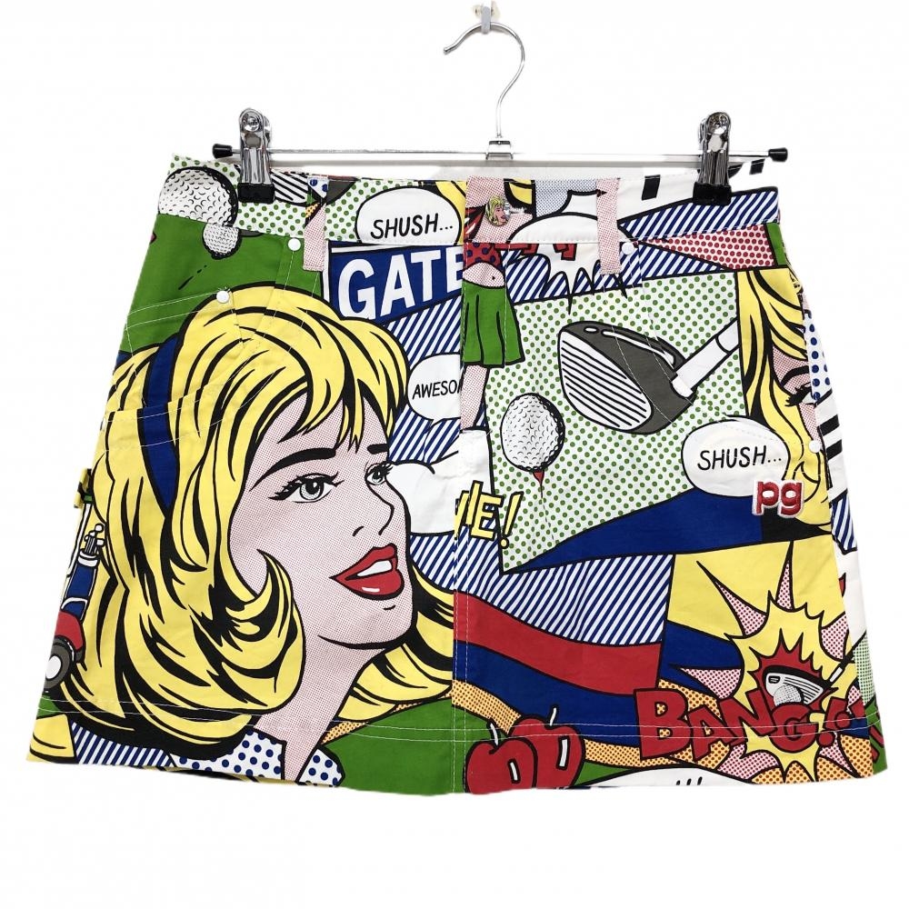 【超美品】パーリーゲイツ スカート マルチカラー アメコミ総柄 レディース 1(M) ゴルフウェア PEARLY GATES