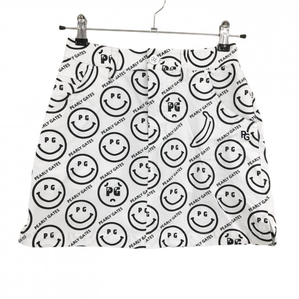パーリーゲイツ スカート 白×ネイビー 総柄 ニコちゃん スマイル バナナ  レディース 00(XS) ゴルフウェア 2025年モデル PEARLY GATES