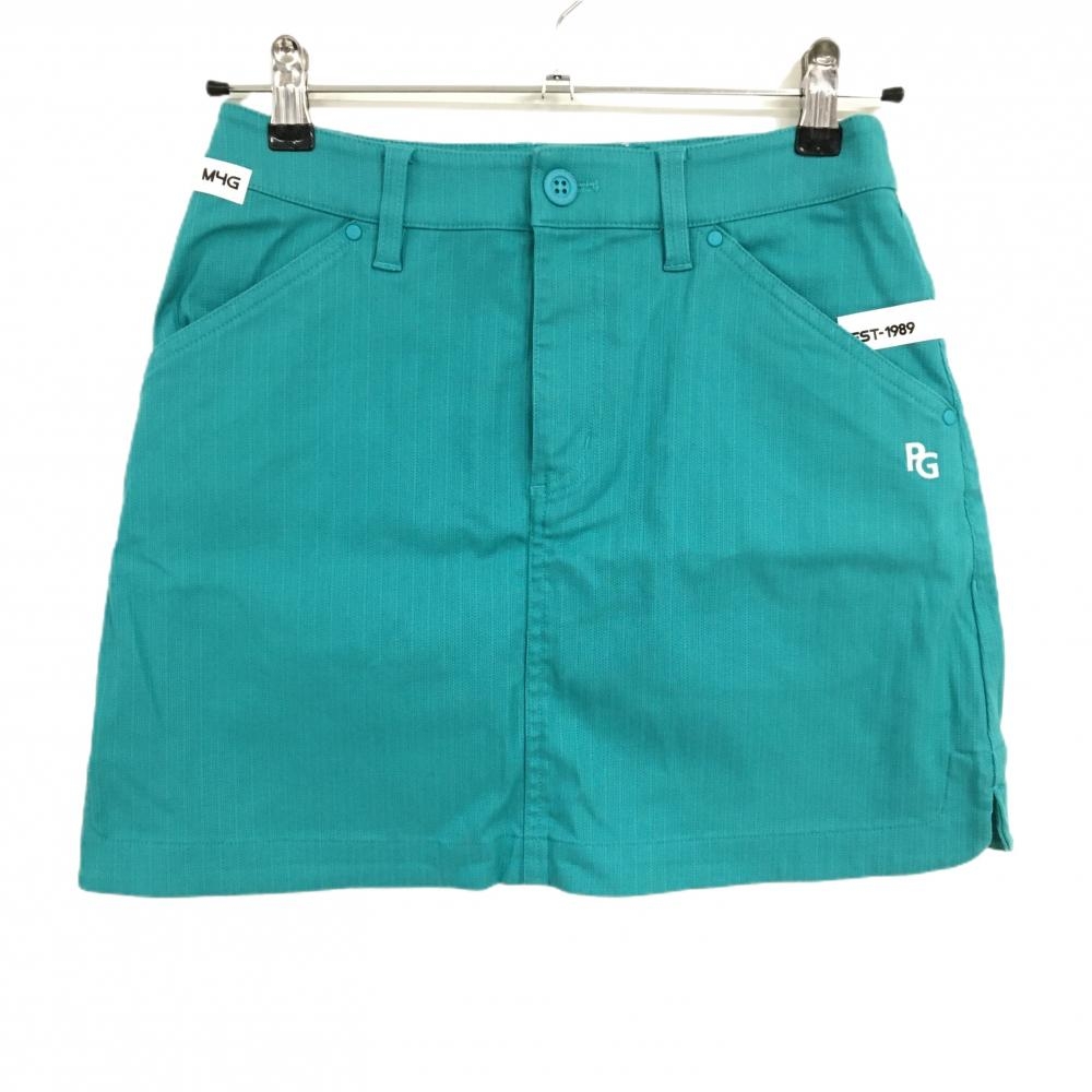 【超美品】パーリーゲイツ スカート ブルーグリーン系 ストライプ調 ロゴ白  レディース 00(XS) ゴルフウェア 2024年モデル PEARLY GATES