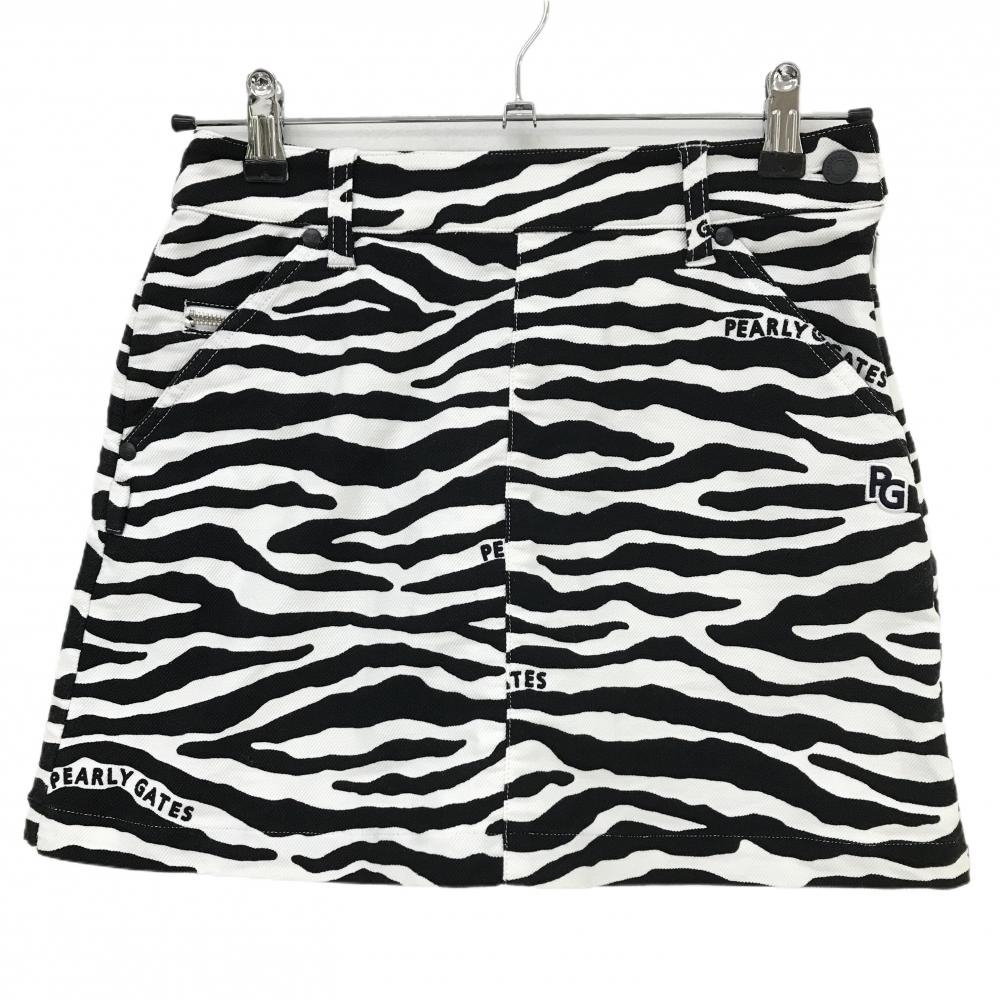 パーリーゲイツ スカート 白×黒 ゼブラ総柄 ウエスト・裾裏汚れ レディース 00(XS) ゴルフウェア PEARLY GATES