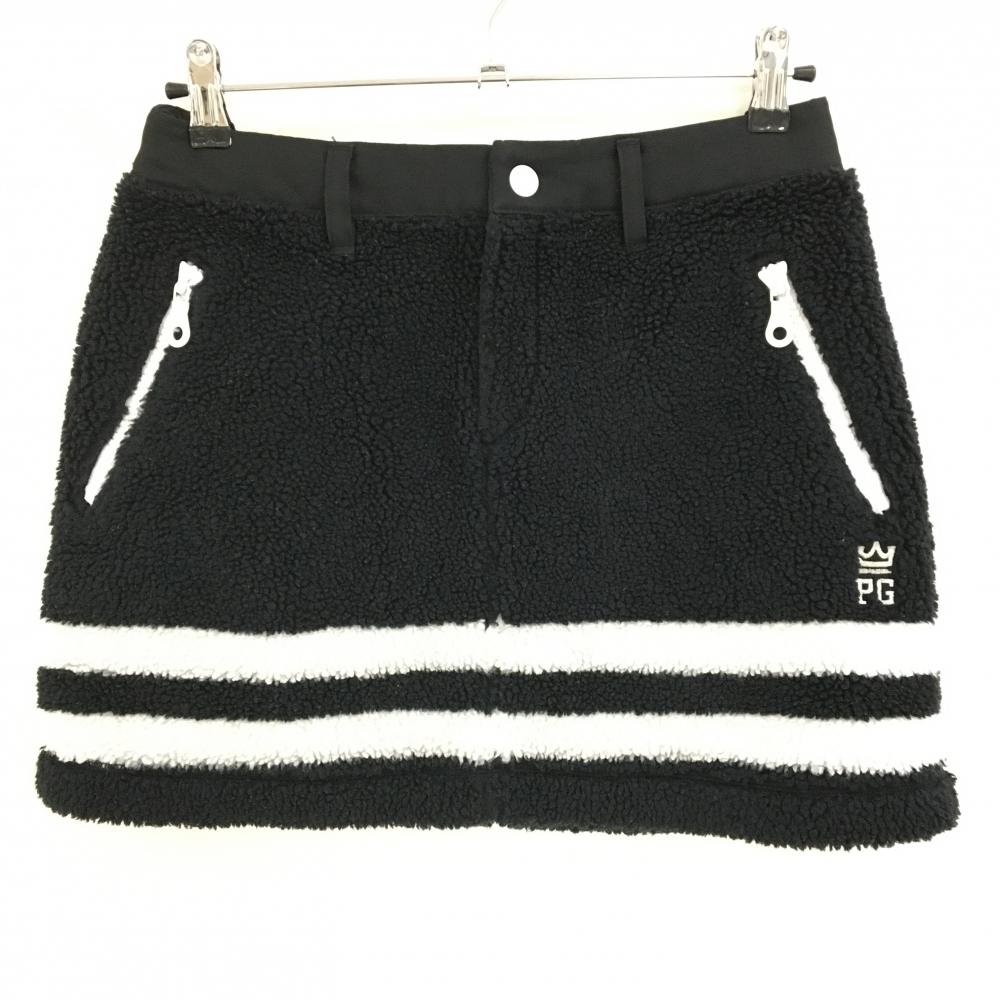 【美品】パーリーゲイツ ボアスカート 黒×白 裾ライン 裏地メッシュ 厚手 ジップポケット  レディース 1(M) ゴルフウェア PEARLY GATES