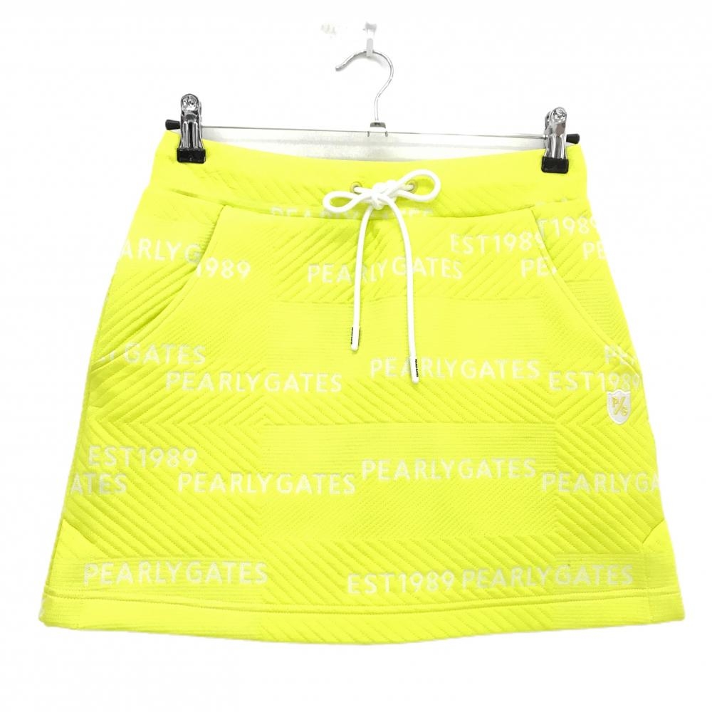 【美品】パーリーゲイツ スカート イエロー×白 ロゴ総柄 キルティング風 レディース 1(M) ゴルフウェア 2023年モデル PEARLY GATES