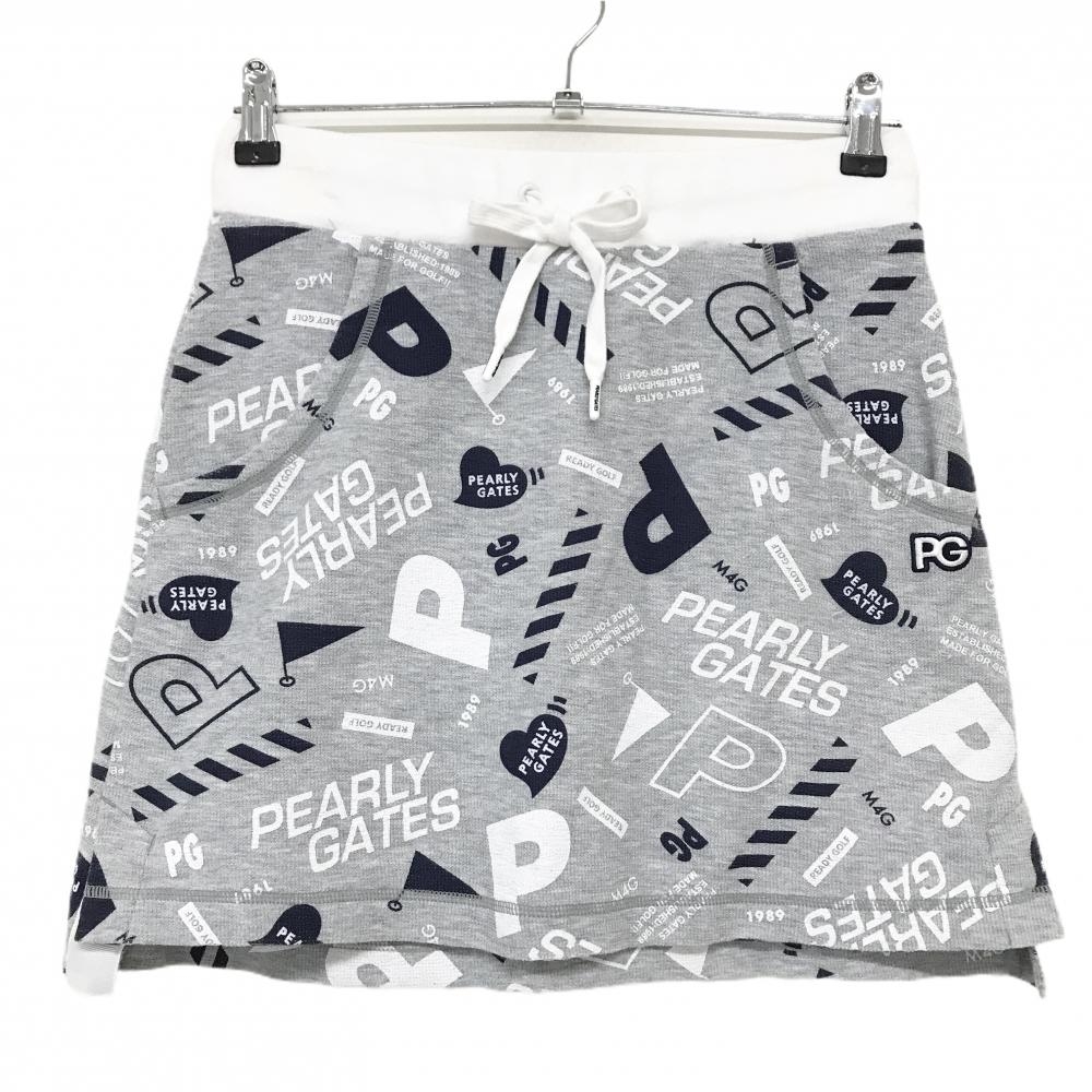 パーリーゲイツ スカート グレー×白 ロゴ総柄 ウエストゴム  レディース 1(M) ゴルフウェア PEARLY GATES