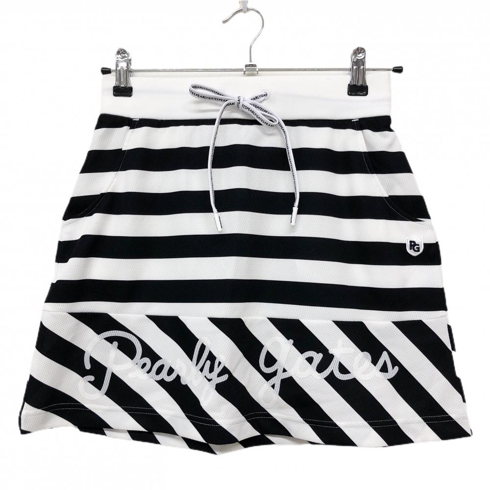 【新品】パーリーゲイツ スカート 白×黒 ボーダー ウエストゴム＆調節紐 レディース 0(S) ゴルフウェア 2023年モデル PEARLY GATES
