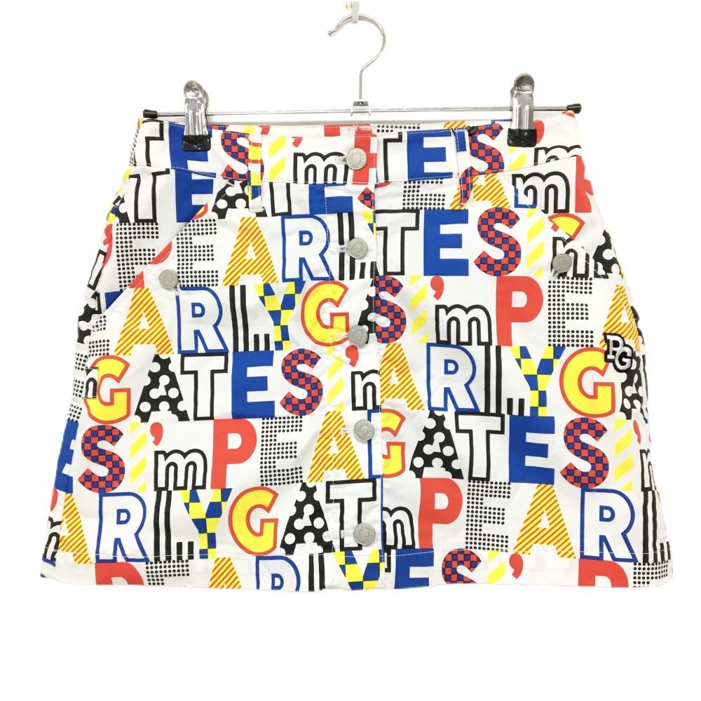 【新品】パーリーゲイツ スカート 白×マルチカラー 英字総柄 30周年 レディース 0(S) ゴルフウェア PEARLY GATES