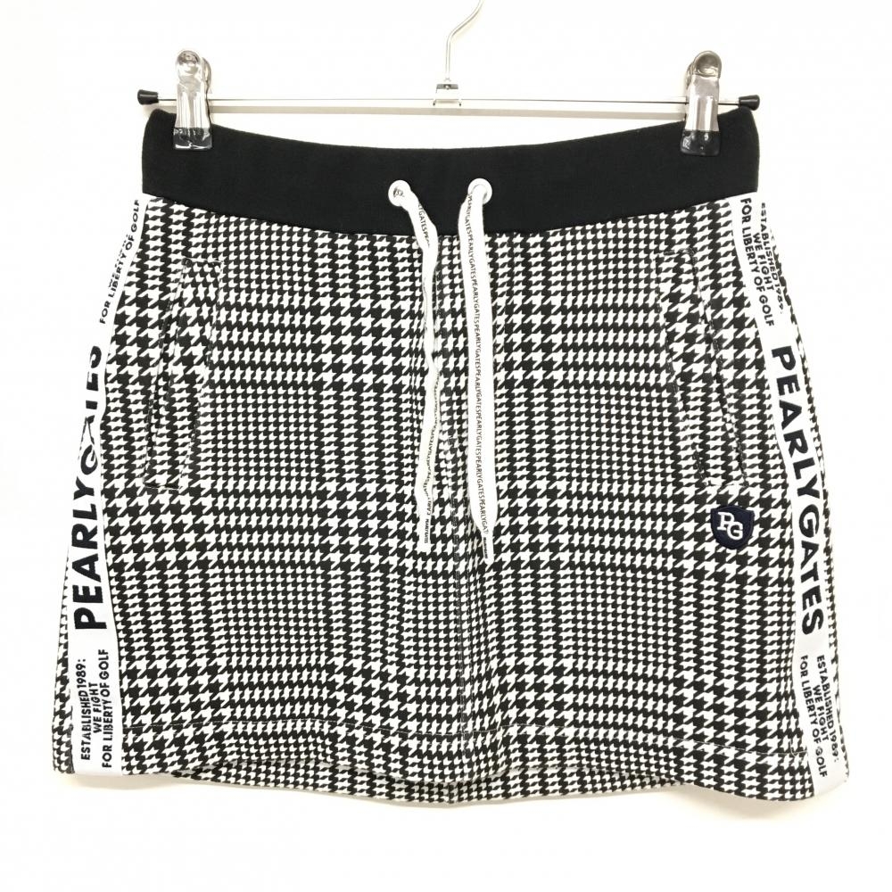 【美品】パーリーゲイツ スカート 黒×白 グレンチェック ウエストゴム＆調節紐  レディース 0(S) ゴルフウェア PEARLY GATES