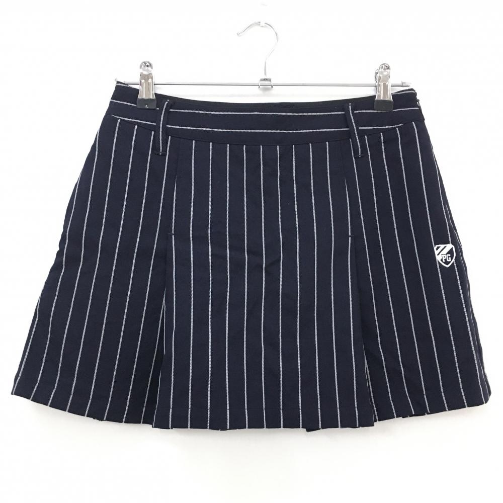 【超美品】パーリーゲイツ プリーツスカート ネイビー×白 ストライプ ウール混  レディース 0(S) ゴルフウェア PEARLY GATES