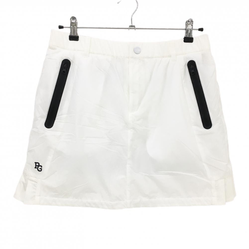 【超美品】パーリーゲイツ スカート 白×黒 後裾ロゴプリント メッシュ裏地 レディース 2(L) ゴルフウェア PEARLY GATES