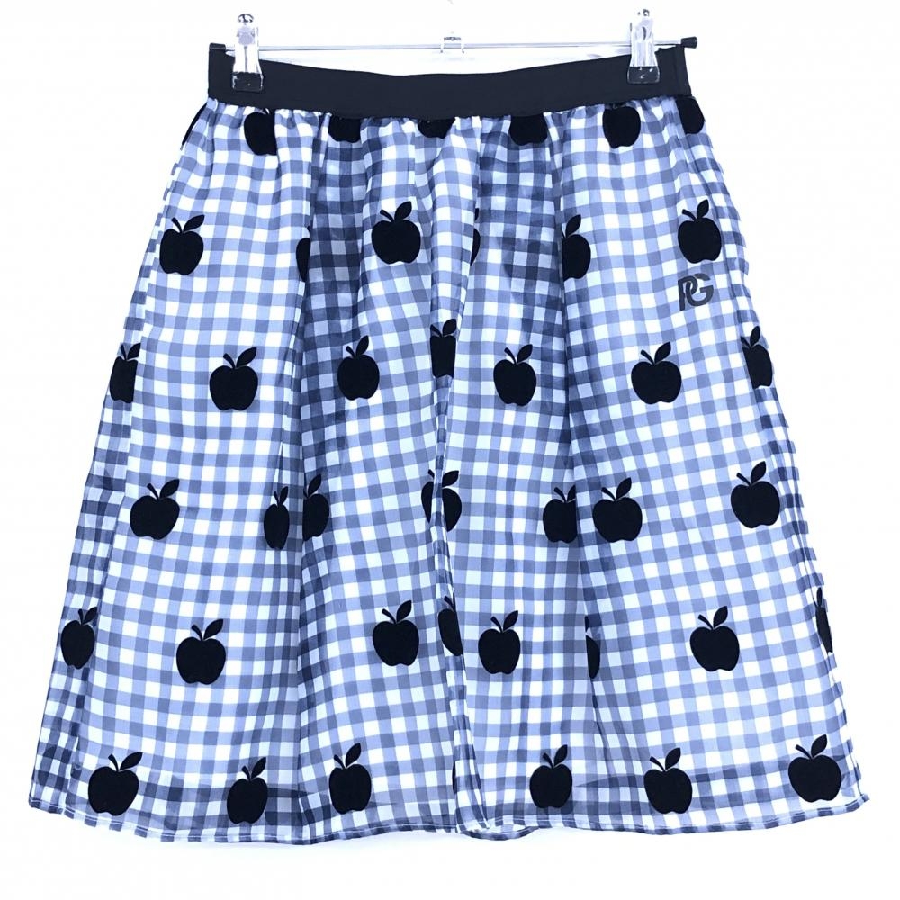【超美品】パーリーゲイツ スカート ネイビー系×白×黒 ギンガムチェック リンゴ総柄 レディース 1(M) ゴルフウェア PEARLY GATES