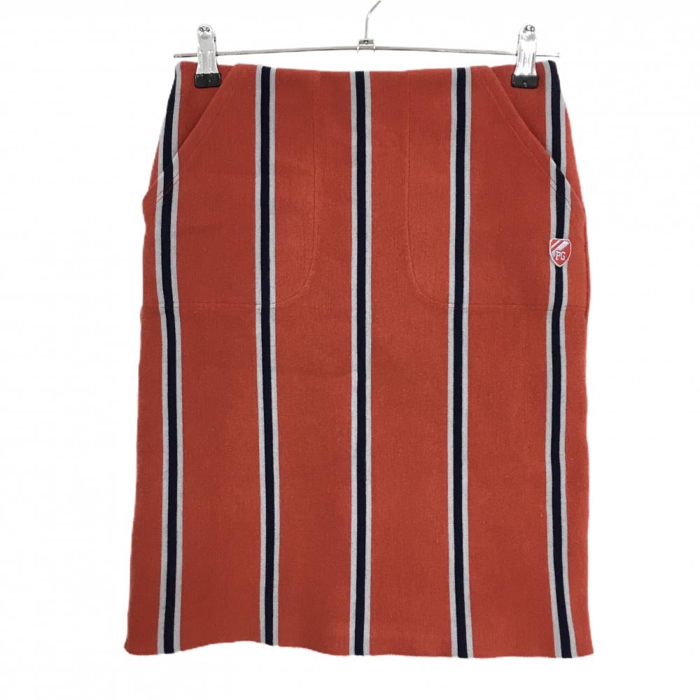 【美品】パーリーゲイツ ニットスカート レッド系×ネイビー×グレー ストライプ 裏地付き レディース 0(S) ゴルフウェア PEARLY GATES