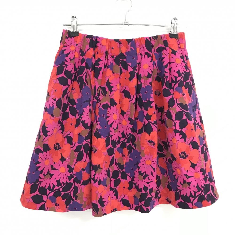 【美品】パーリーゲイツ フレアースカート ピンク×レッド 花柄 裏地付き レディース 1(M) ゴルフウェア PEARLY GATES