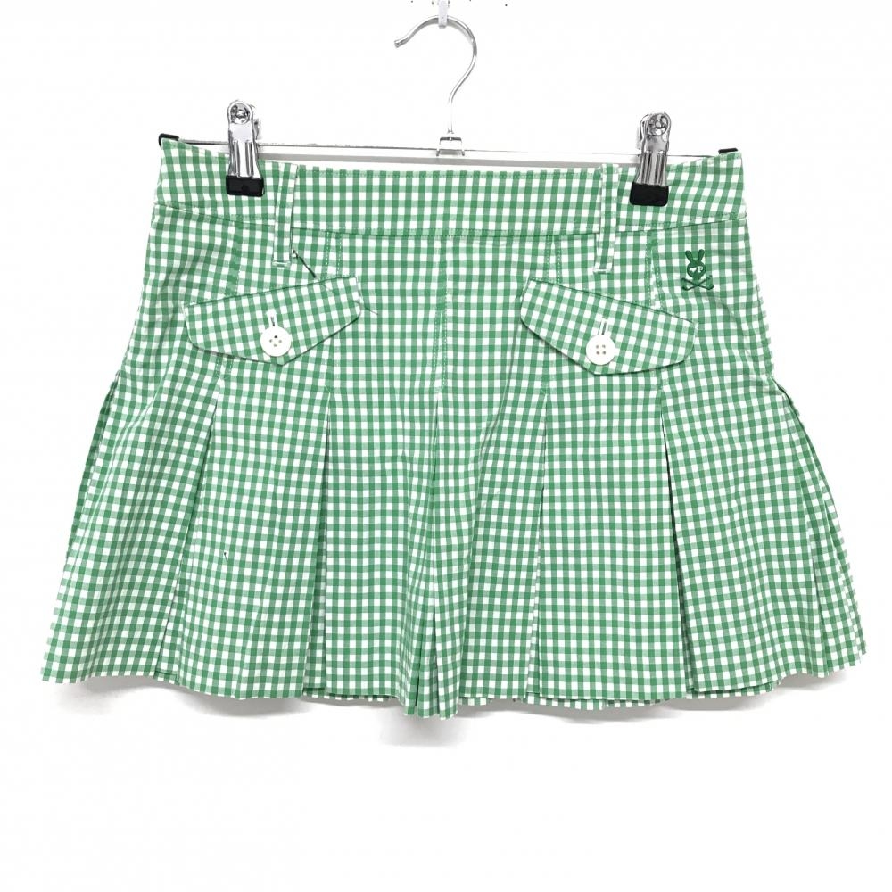 パーリーゲイツ プリーツスカート グリーン×白 ギンガムチェック ストレッチ レディース 0(S) ゴルフウェア PEARLY GATES