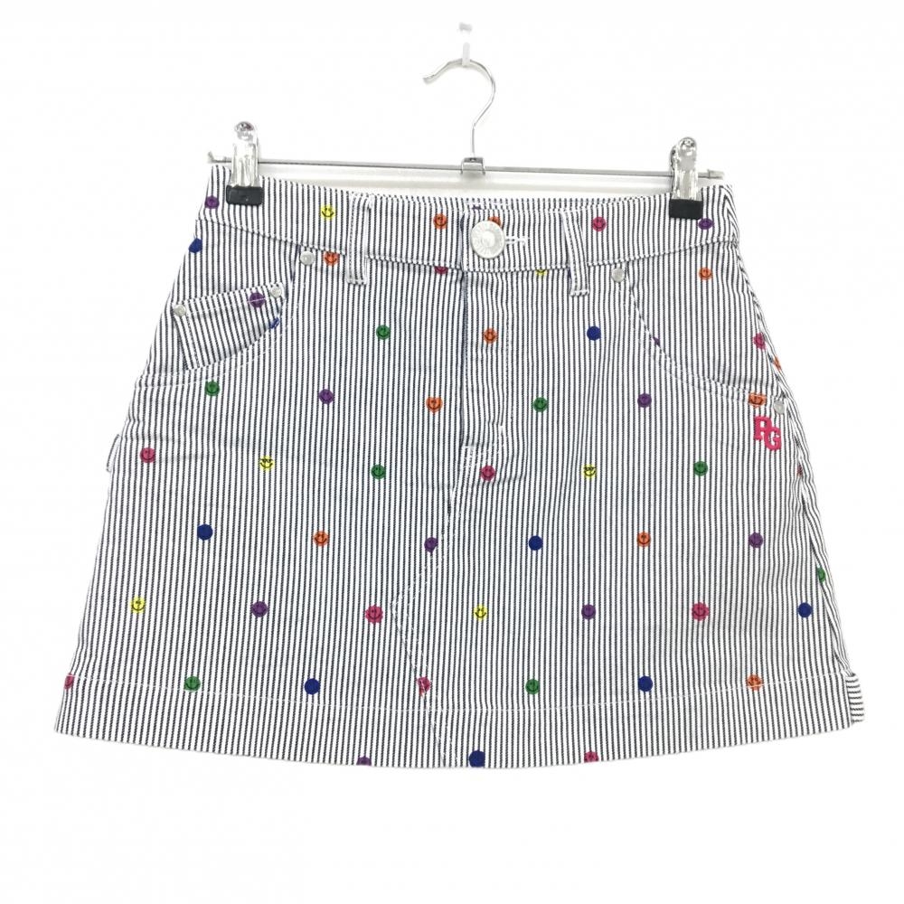 【美品】パーリーゲイツ スカート 白×黒 ストライプ ニコちゃん総柄 スマイル レディース 0(S) ゴルフウェア PEARLY GATES
