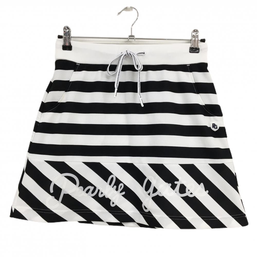 【美品】パーリーゲイツ スカート 白×黒 ボーダー ウエストゴム  レディース 1(M) ゴルフウェア 2023年モデル PEARLY GATES