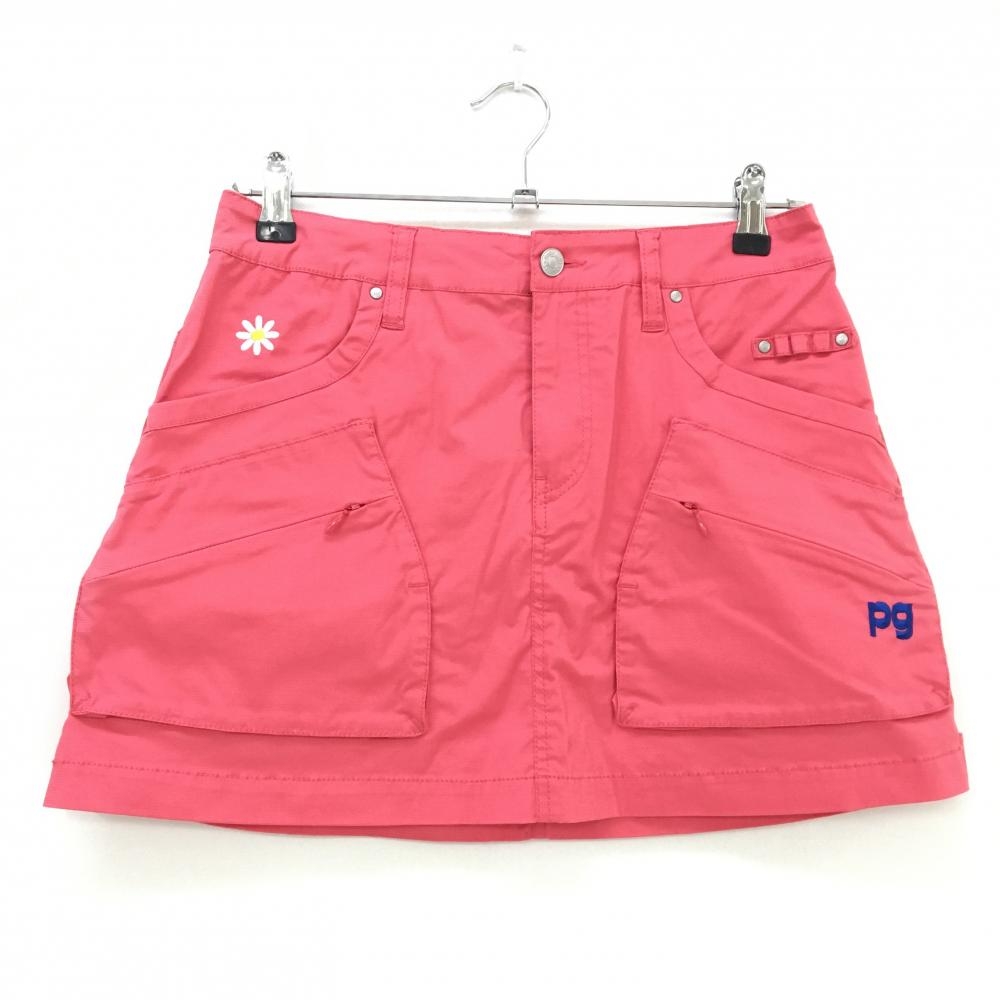 【超美品】パーリーゲイツ カーゴスカート ピンク 花刺しゅう ティー装着可  レディース 1(M) ゴルフウェア PEARLY GATES