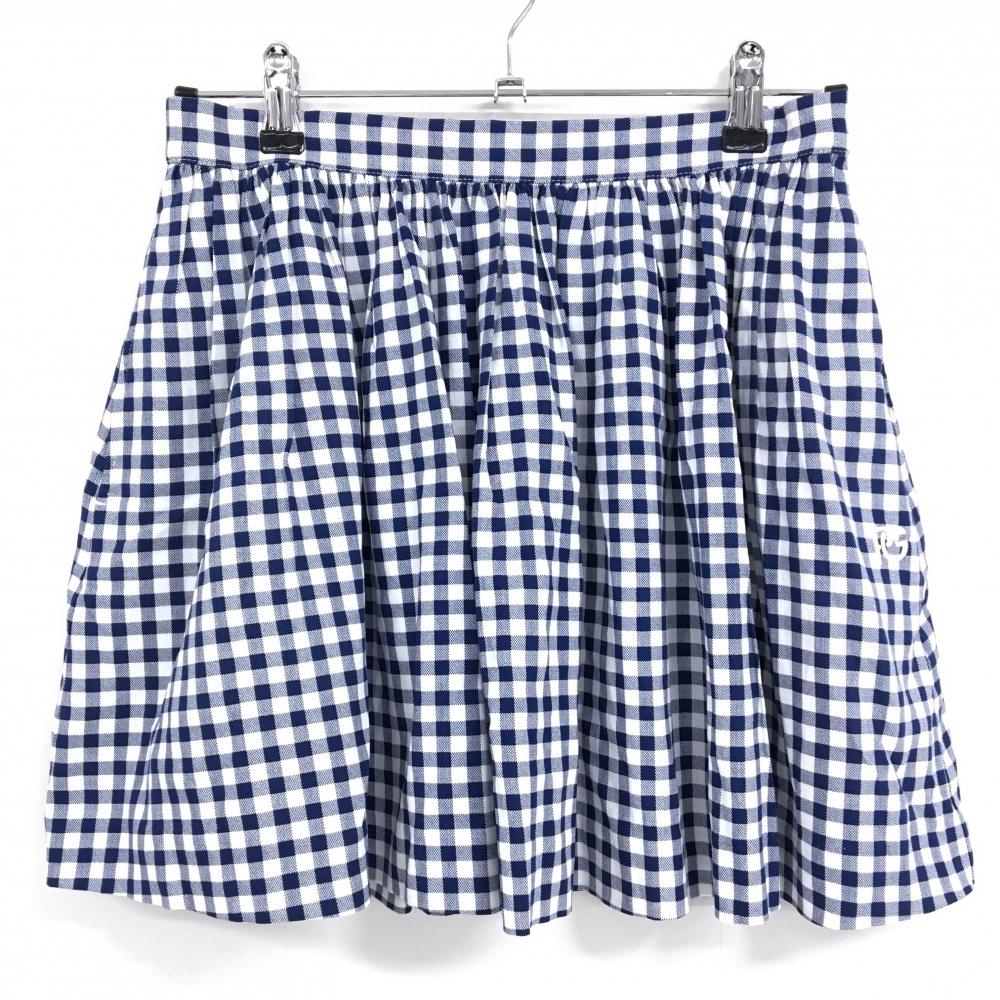 【超美品】パーリーゲイツ スカート 白×ネイビー チェック 裏地付 ウエスト一部ゴム  レディース 0(S) ゴルフウェア PEARLY GATES