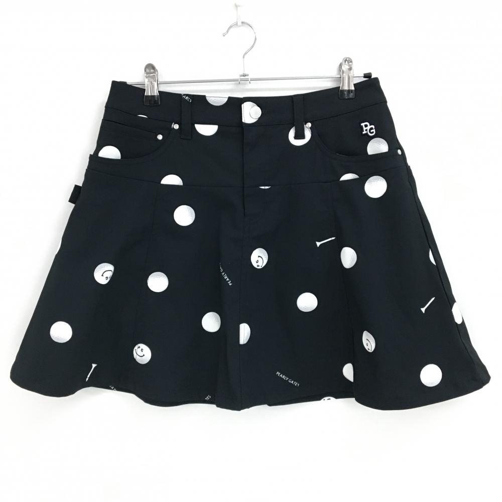 【超美品】パーリーゲイツ スカート ネイビー×白 ゴルフボール総柄 ニコちゃん レディース 2(L) ゴルフウェア 2024年モデル PEARLY GATES