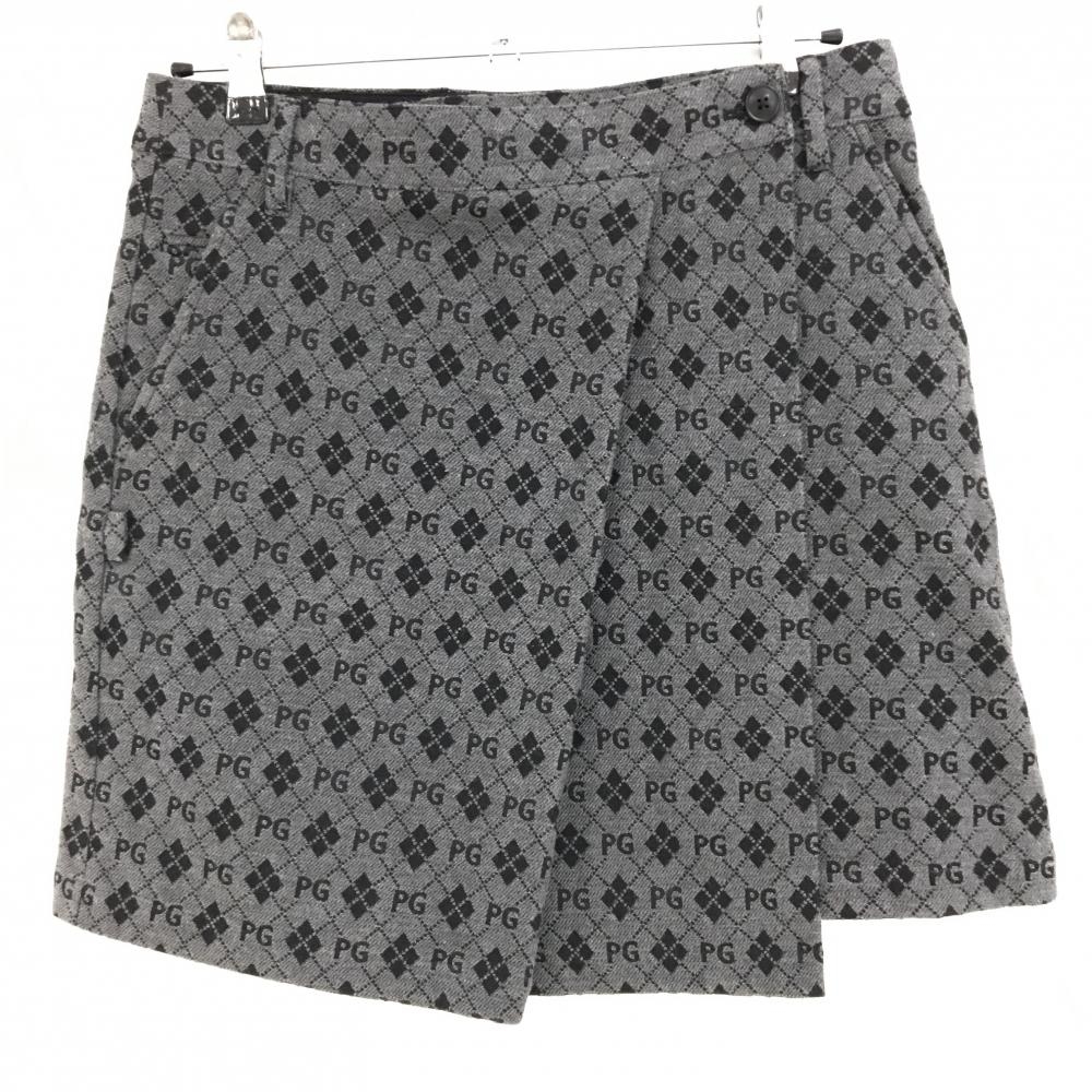【超美品】パーリーゲイツ ラップスカート グレー×ネイビー アーガイル・ロゴ総柄  レディース 1(M) ゴルフウェア PEARLY GATES