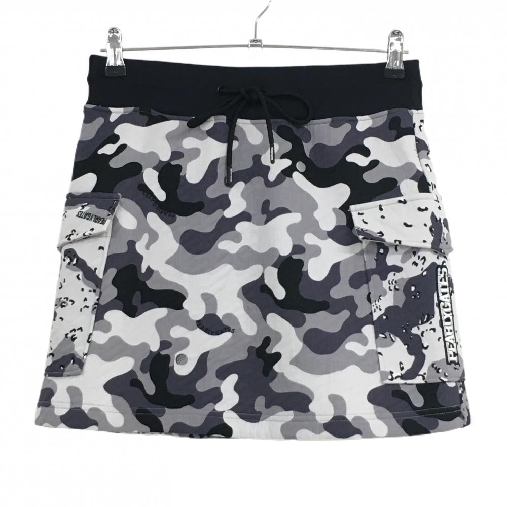 【美品】パーリーゲイツ スカート グレー系×ネイビー 総柄 カモフラ調 迷彩 キルティング レディース 1(M) ゴルフウェア PEARLY GATES