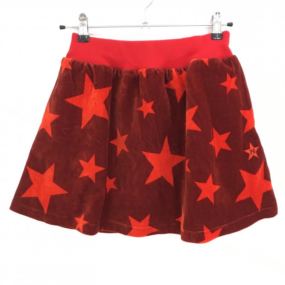 【超美品】パーリーゲイツ スカート レッド×ボルドー 星柄 表微起毛 ウエストゴム 裏地付  レディース 0(S) ゴルフウェア PEARLY GATES
