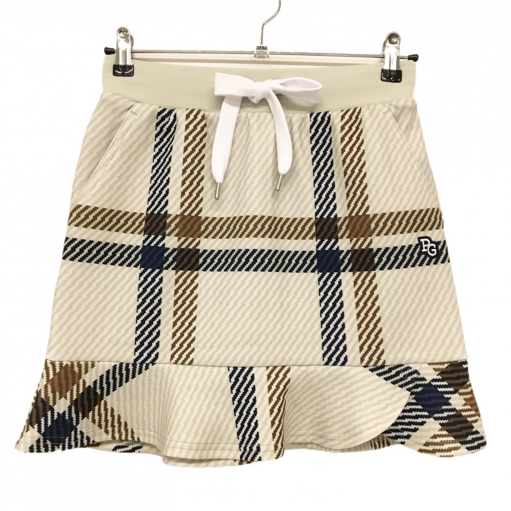 【美品】パーリーゲイツ スカート ベージュ×ブラウン チェック ダンボール生地  レディース 0(S) ゴルフウェア 2025年モデル PEARLY GATES