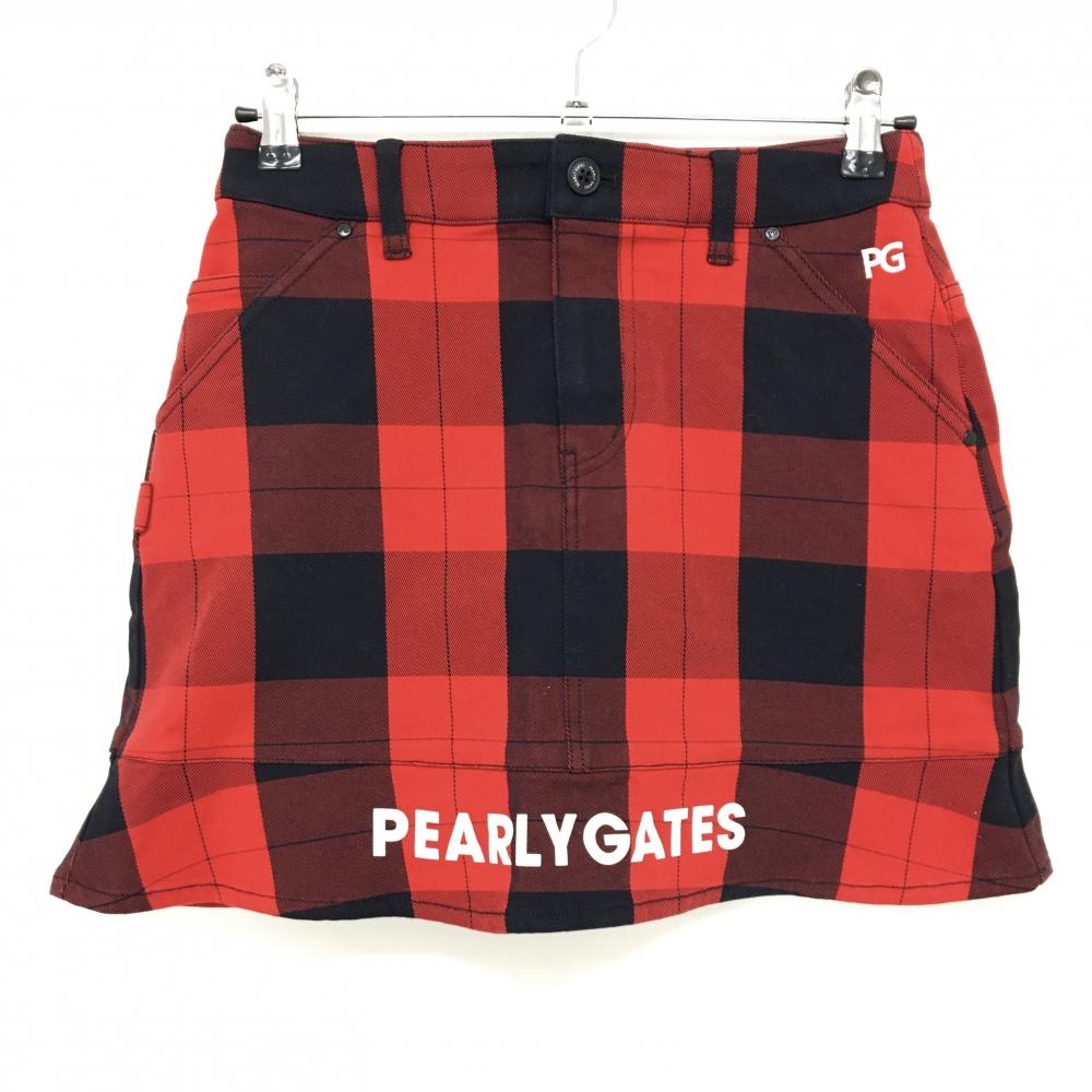 【新品】パーリーゲイツ スカート レッド×黒 チェック ストレッチ  レディース 0(S) ゴルフウェア PEARLY GATES