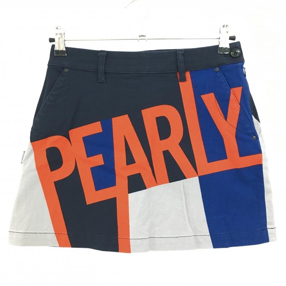 パーリーゲイツ スカート ネイビー×オレンジ×グレー ビッグロゴ レディース 0(S) ゴルフウェア PEARLY GATES