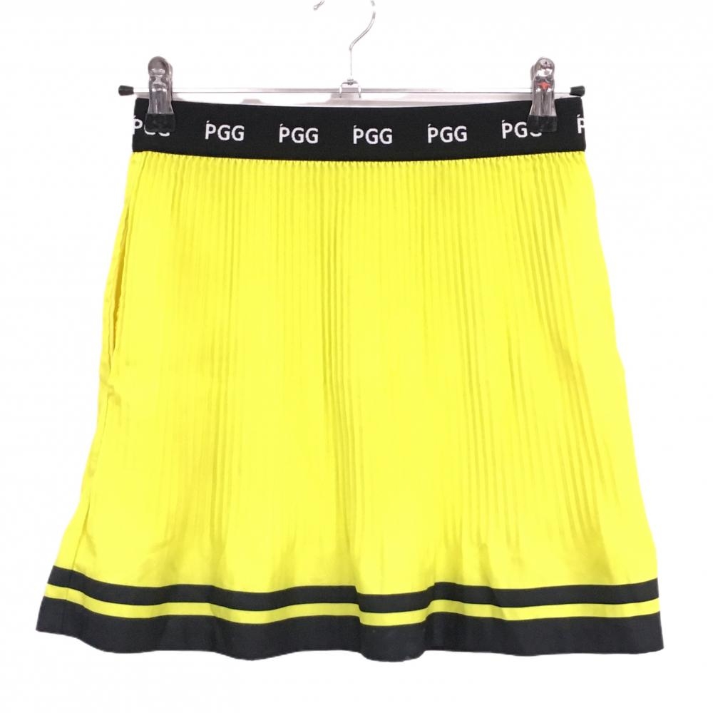 【美品】PGGパーリーゲイツ プリーツスカート イエロー×黒 ウエストゴム  レディース 0(S) ゴルフウェア PEARLY GATES
