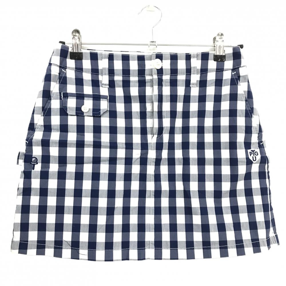 【美品】パーリーゲイツ スカート ネイビー×白 ブロックチェック レディース 0(S) ゴルフウェア PEARLY GATES