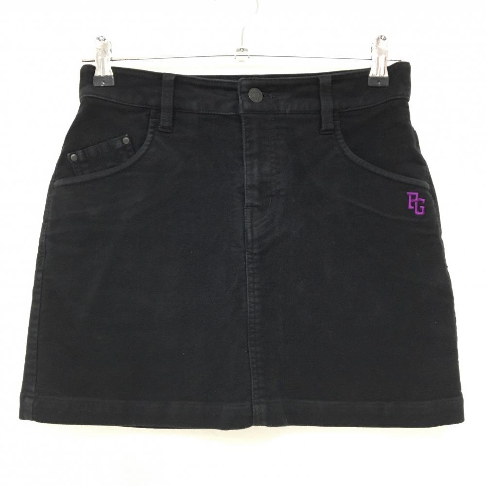 パーリーゲイツ スカート 黒×パープル 微起毛 ロゴ刺しゅう ストレッチ レディース 0(S) ゴルフウェア PEARLY GATES