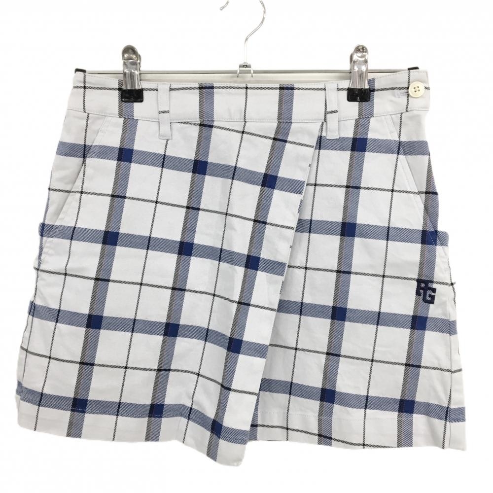 【美品】パーリーゲイツ スカート 白系×ネイビー チェック ラップスカート風 ストレッチ  レディース 00(XS) ゴルフウェア PEARLY GATES