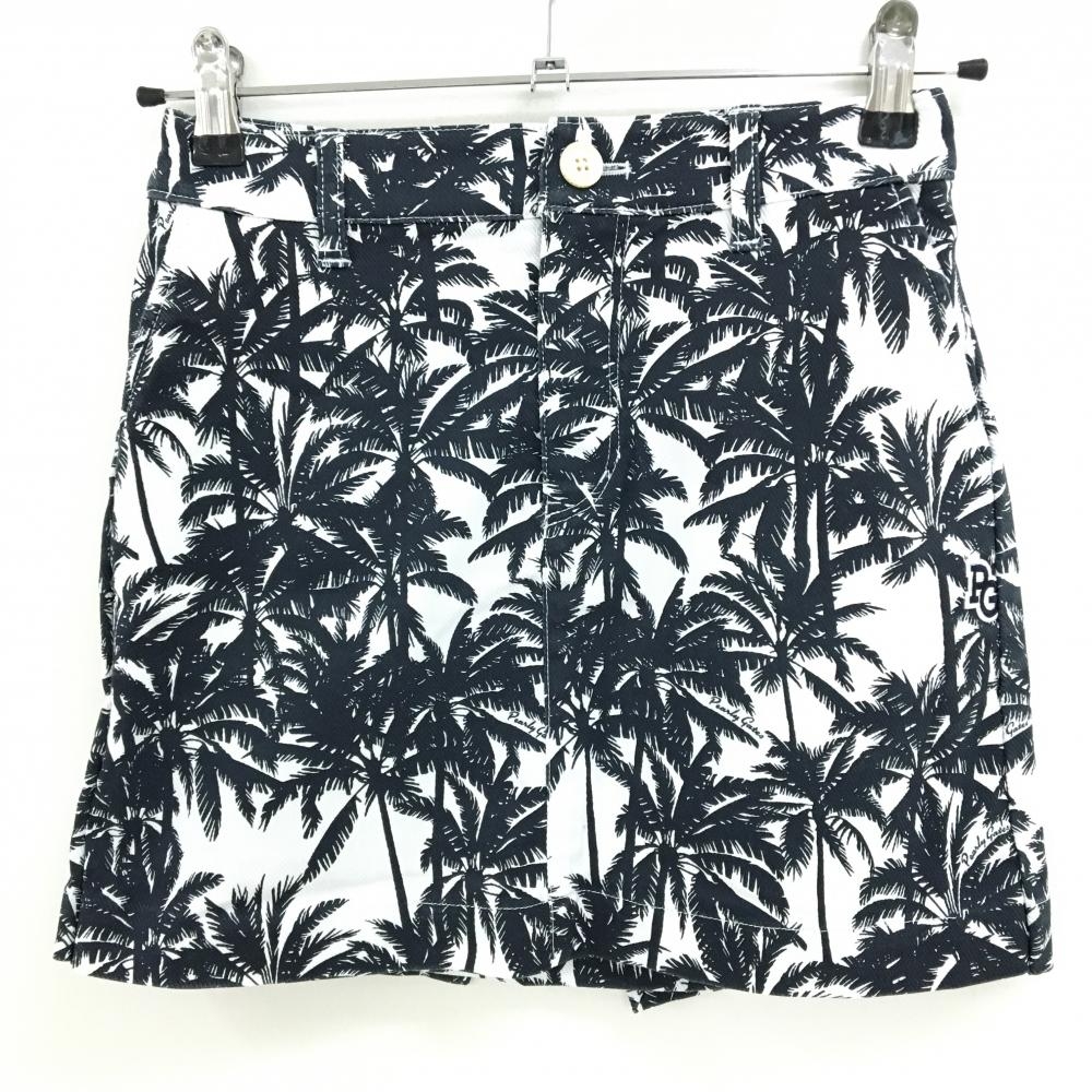 【超美品】パーリーゲイツ スカート 白×ネイビー ヤシの木総柄 ストレッチ  レディース 00(XS) ゴルフウェア PEARLY GATES