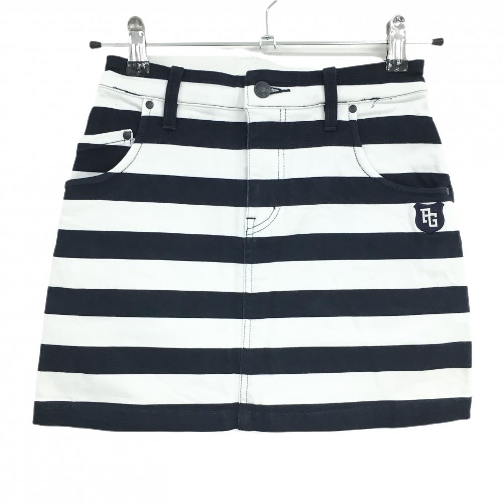 パーリーゲイツ スカート 白×ネイビー ボーダー ストレッチ 微起毛素材 レディース  ゴルフウェア PEARLY GATES