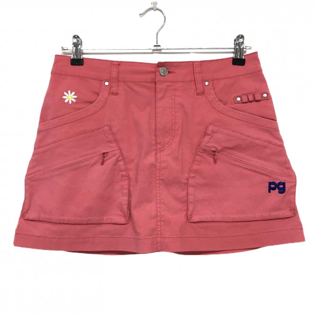 【美品】パーリーゲイツ スカート ピンク 花刺しゅう ティー装着可 ロゴブルー レディース 1(M) ゴルフウェア PEARLY GATES