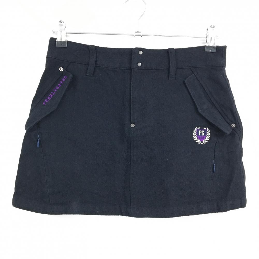 【美品】パーリーゲイツ スカート ネイビー ウール混 内側インナーパンツ レディース 1(M) ゴルフウェア PEARLY GATES