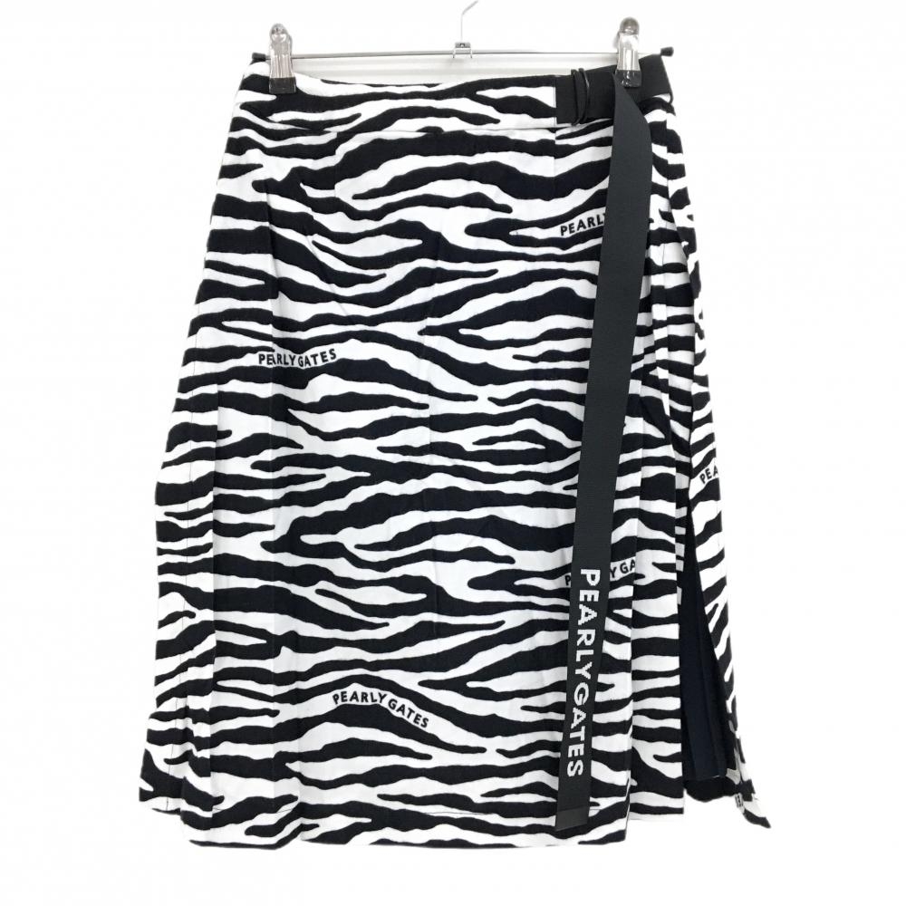 【新品】パーリーゲイツ スカート 白×黒 ゼブラ柄 微起毛 内側プリーツ レディース 0(S) ゴルフウェア PEARLY GATES