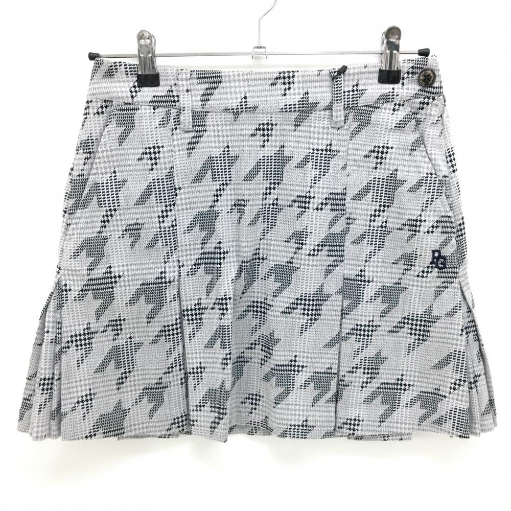 【新品】パーリーゲイツ ボックスプリーツスカート ライトグレー×黒 千鳥柄 ロゴ白 レディース 0(S) ゴルフウェア PEARLY GATES