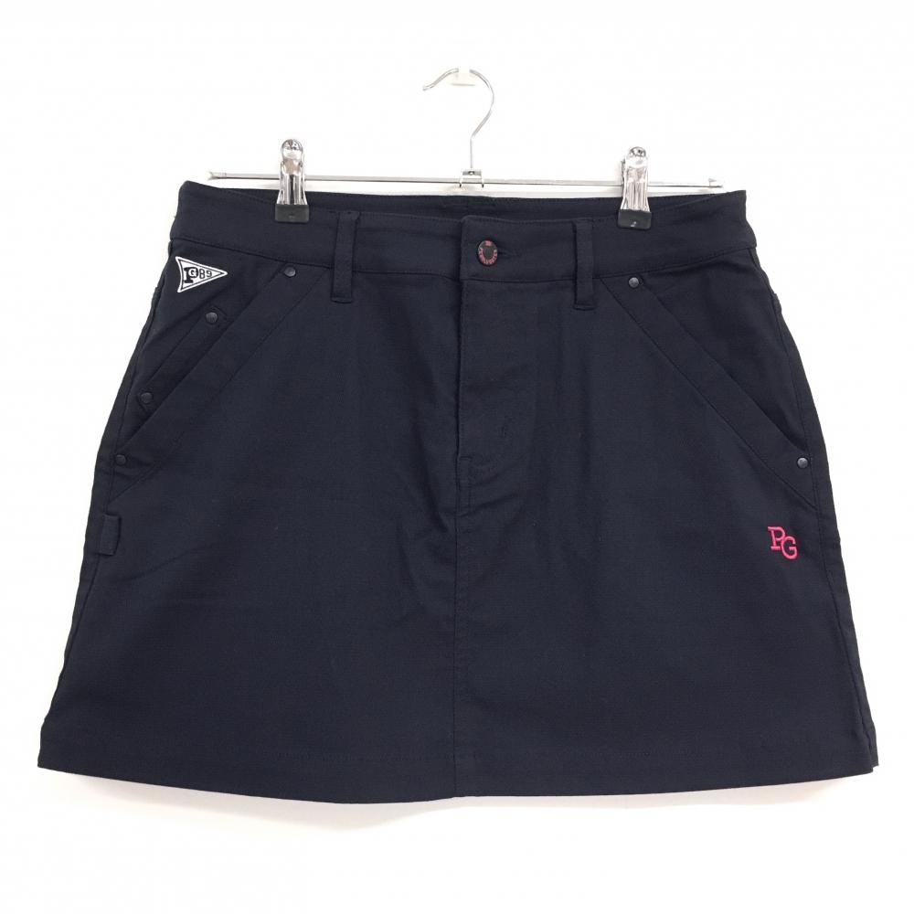 【美品】パーリーゲイツ スカート ネイビー ロゴ刺しゅうピンク 内側30周年  レディース 2(L) ゴルフウェア PEARLY GATES